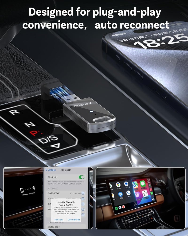 Ottocast Mini Edge 2025 Wireless Carplay Adapter & Android Auto Wireless Adapter for Apple iPhone Samsung Android Phone 2-in-1, USB Car Accessories, 5 GHz Wi‑Fi Bluetooth 5.0 Voice Control Plug & Play - Image 5